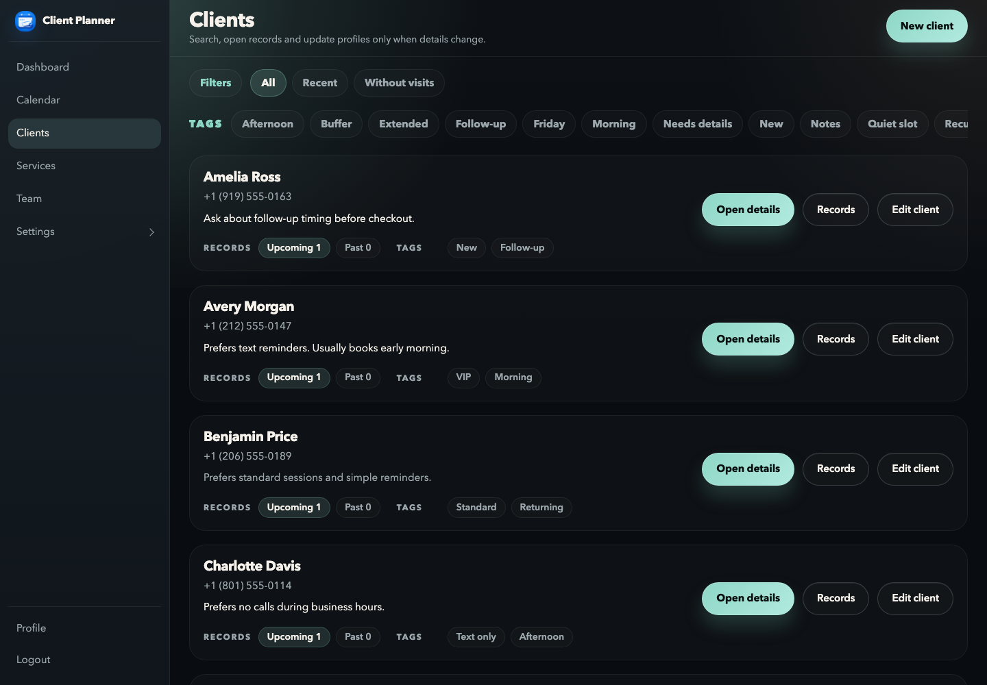 Shared Client Start Client Planner